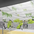 Modern School Building With Multi Level Walkways Yellow Staircases Green Plants And Active Students