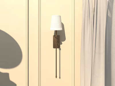Modern Wall Lamp With White Lampshade On Light Colored Vertical Panel Wall And Curtains 3d model