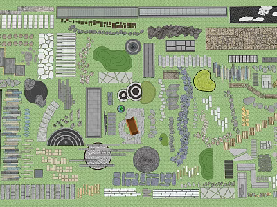 Different Stepping Stones Design Elements In Garden Landscape Pathway And Green Space 3d model