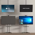 Four TVs on Stands Showing Starry Background Black Screen Gray Display and Windows Interface