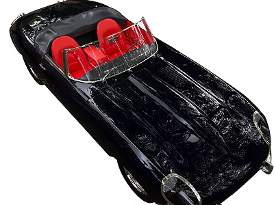 Classic Black Convertible Car With Red Interior And Round Headlights 3d model