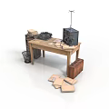 Vintage Office Scene With Wooden Desk Typewriter Radio And Scattered Papers