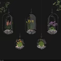 Decorative Glass Hanging Planters With Colorful Flowers Pebbles And Green Leaves