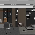 Modern Office Interior With Desk Office Chair Bookshelves Sofa And Decorative Plants