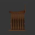 Unique Stylish Wooden Chair With Curved Armrests Striped Seat And Cross Leg Base