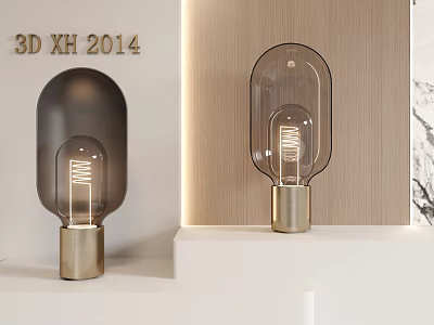 Two Table Lamps With Spiral Filament Dark Transparent Glass Shades And Metal Bases 3d model