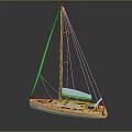 Detailed Sailboat Model As Water Transport With White Sails Red Mast And Shiny Hull Design