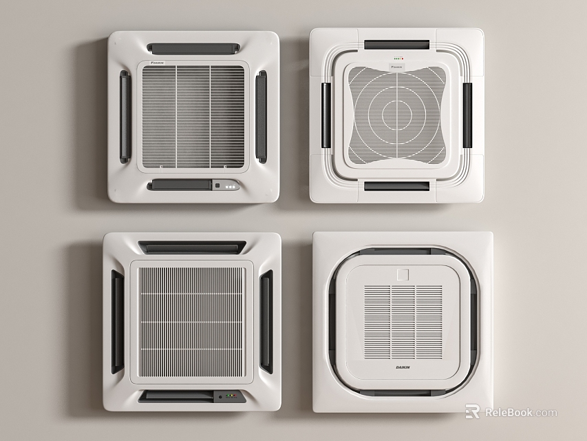 Stylish Air Conditioner Fans With Modern Square Design And Grid Pattern 3d model 