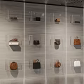 Modern Transparent Display Shelves Showcasing Various Stylish Handbags In Retail Store