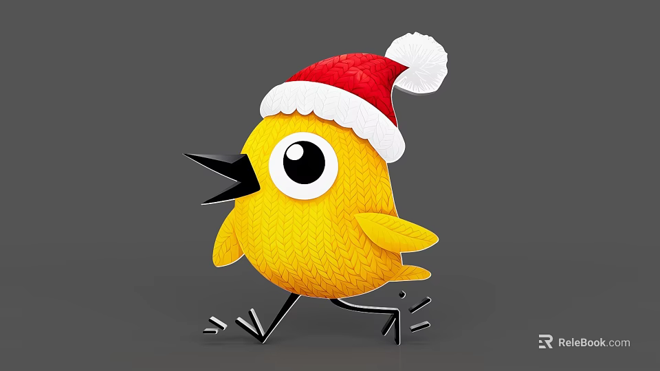 Festive Yellow Bird Animal Wall Decoration With Red Santa Hat Design For Home Decor 3d model 