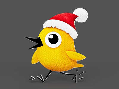 Festive Yellow Bird Animal Wall Decoration With Red Santa Hat Design For Home Decor 3d model