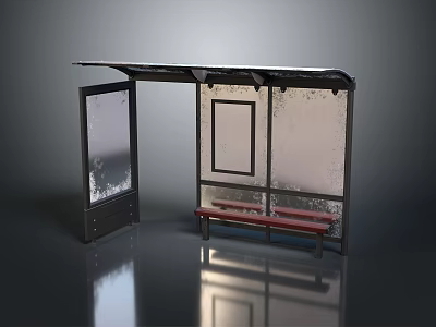 Modern Bus Shelter Equipment With Roof Glass Panels And Red Bench 3d model