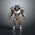 Muscular Wolf Warrior Figure With Black Gold Blue Armor And Sharp Claws