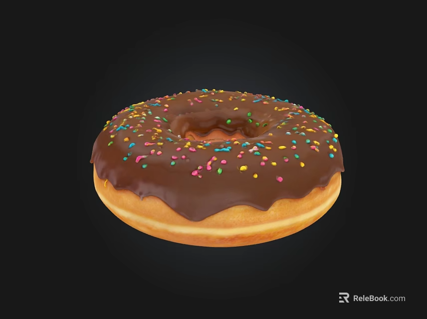 Delicious Chocolate Glazed Donut Topped With Colorful Sprinkles On Black Background 3d model 
