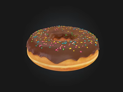 Delicious Chocolate Glazed Donut Topped With Colorful Sprinkles On Black Background 3d model