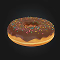 Delicious Chocolate Glazed Donut Topped With Colorful Sprinkles On Black Background