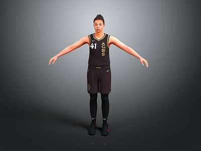 Man in Black Basketball Jersey Number 21 with Arms Outstretched and Black Sneakers 3d model