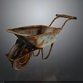 Rusty Metal Wheelbarrow With Single Wheel Sturdy Handles And Durable Tray For Gardening