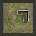 Lush Green Grass Covers Square Soil Block With Central Wooden Planked Trench