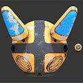 Two Puppet Like Mechanical Creatures With Yellow Blue Bodies And Ear Shaped Heads Holding Sticks