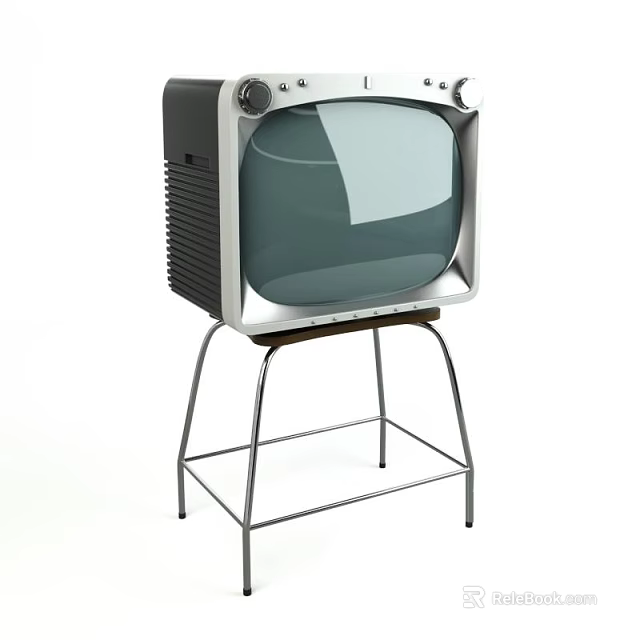 Vintage Retro TV Set With Classic Design On Metal Stand 3d model 