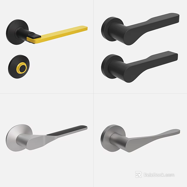 Modern Door Handles With Different Design Styles And Various Color Options 3d model