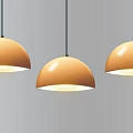 Three Orange Dome Shaped Pendant Lights Hanging Against Gray Background 3d model