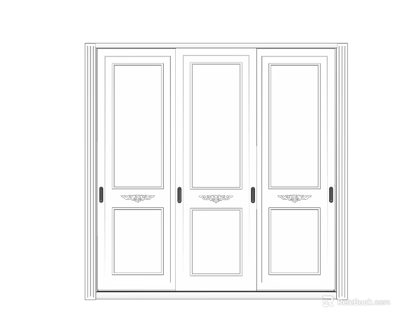 Three Panel Sliding Doors With Decorative Panels And White Frame Interior Design 3d model