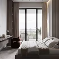 Modern Minimalist Bedroom Interior With Wooden Slat Accent Wall And Glass Wardrobe