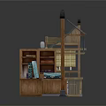 Chinese Traditional Scene Components With Wooden Roof Bookshelf Bed Platform And Display Shelves