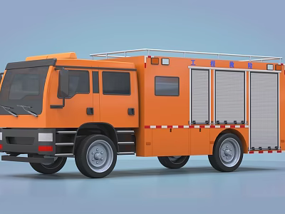 Orange Fire Utility Vehicle with Roll Up Doors Roof Rack and Reflective Strips 3d model