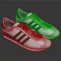 White And Green Striped Sports Shoes With Light Colored Soles And Classic Design