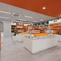 Specialty Store Interior With Orange And White Decor Shelves Displaying Various Products Ceiling Lights