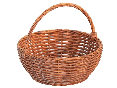 Round Wicker Basket With Handle For Daily Necessities Storage At Home 3d model