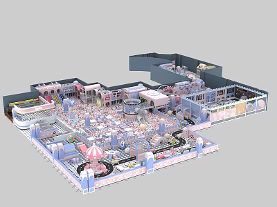 Indoor Playground With Colorful Slides Ball Pit Carousel Climbing Frames And Kids Play Area 3d model