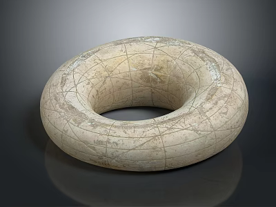 Stone Circular Ring With Textured Surface And Map Like Patterns On Dark Background 3d model