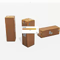 Three Brown Cardboard Packaging Boxes With Labels In Different Sizes 3d model
