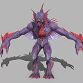 Fierce Mythical Creature With Gray Body Red Spines Wing Like Structures Sharp Claws Open Mouth