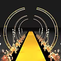 Elegant Event Entrance with Yellow Carpet Arched Decorations Lighting and Flowers