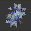 3D Geometric Composition Of Blue White Polyhedrons With Red Connecting Nodes