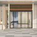 Modern Building Entrance With Glass Double Doors And Stone Wall Design