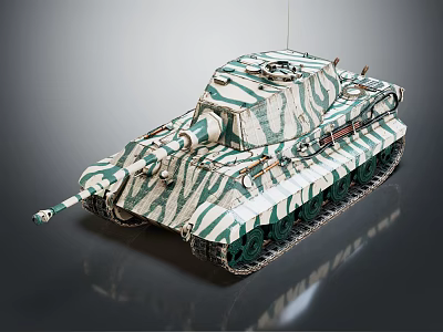Highly Detailed Military Tank With Green White Camouflage And Metal Tracks 3d model