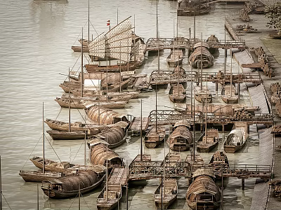 Scenic Traditional Boat Harbor with Docked Sailboats and Wooden Piers on Calm Water 3d model