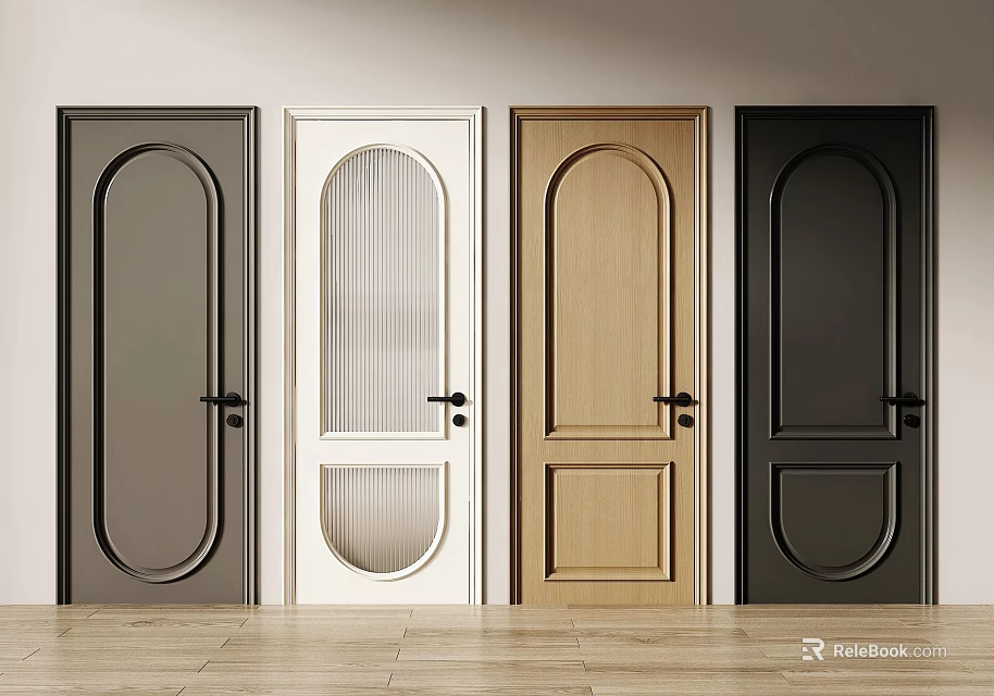 Swing Doors In Various Colors And Designs Featuring Glass Panel Options 3d model