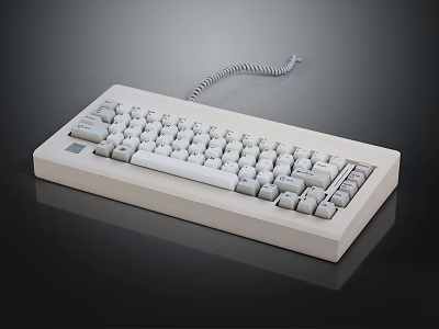 Vintage Wired White Keyboard with Classic Design Standard Key Layout and Coiled Cable 3d model