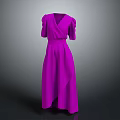 Elegant Purple V Neck Long Dress With Puffed Sleeves And Cinched Waist
