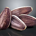 Dark Purple Sunflower Seeds With White Edges Arranged On Dark Background