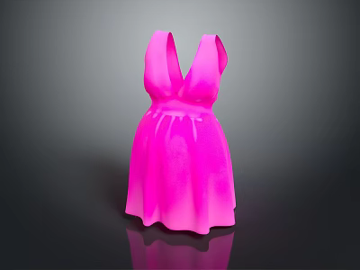 Pink V Neck Dress With Cinched Waist And A Line Skirt Design 3d model