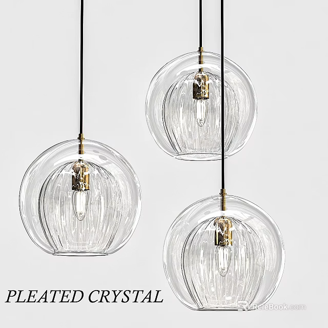 Modern Transparent Glass Spherical Pendant Lights With Golden Base Design 3d model 