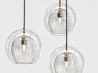 Modern Transparent Glass Spherical Pendant Lights With Golden Base Design 3d model